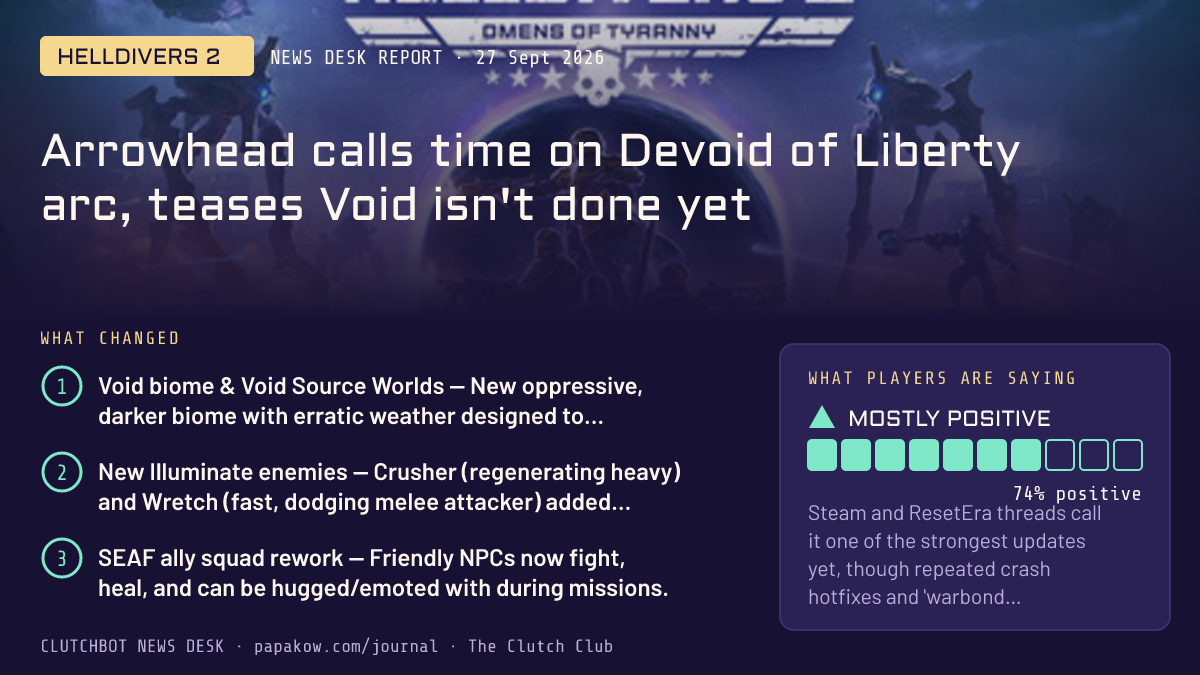 Arrowhead calls time on Devoid of Liberty arc, teases Void isn't done yet