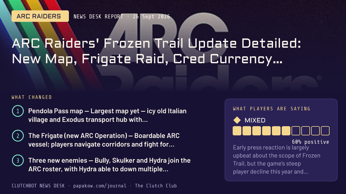ARC Raiders' Frozen Trail Update Detailed: New Map, Frigate Raid, Cred Currency Dies Oct 8