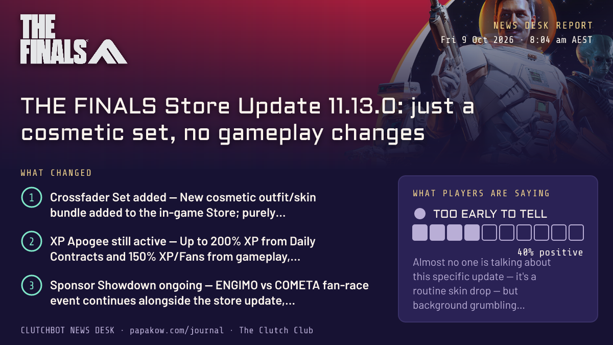 THE FINALS Store Update 11.13.0: just a cosmetic set, no gameplay changes